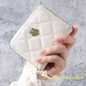 Women's Pink Embossed Leather Multislot Card Zip Mini Wallet