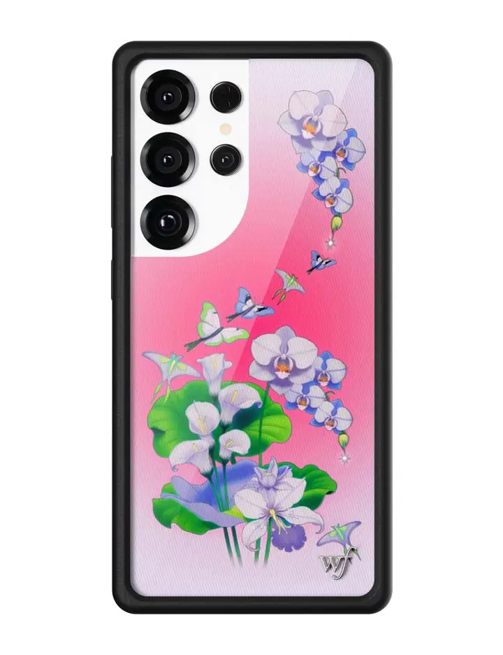Butterfly Dreams | Limited Edition Trendy Samsung Galaxy Case | Raised Protective Black Bumper | Women Owned Small Business | Green and Pruple Butterflies and Bellflowers Green Lily Pads | Safety Casing Protective | Gift for Her