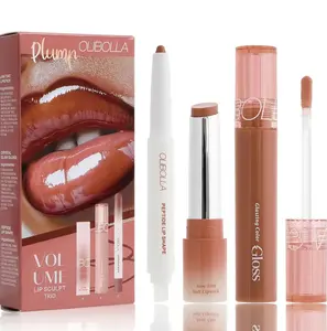 OLIBOLLA Volume Lip Sculpt Trio Cosmetic Kit, 3-Color Waterproof Lipstick & Lip Liner Combo, Velvet Matte, Hydrating Collagen, Long-Lasting, Smudge-Proof, High-Pigment Nude Brown Makeup Set  gift