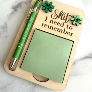 Funny Notepad Holder & Pen Set – “Shit I Need to Remember” with “But I Probably Won’t” Pen – Sarcastic Office Desk Gift, Coworker Gift