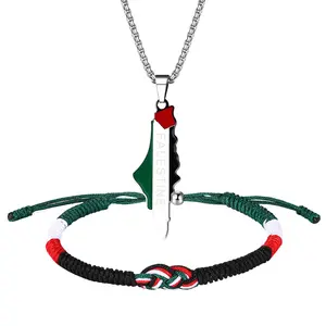 Palestine Necklace Bracelet Sets: Unisex Stainless Steel Palestine Letter Necklaces Adjustable Woven Pull Cord Bracelets with Card summerwins,summerwins
