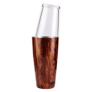 BarConic® Wood Grain Boston Shaker Set, Glass-Tin Stainless Steel Bar Utensils