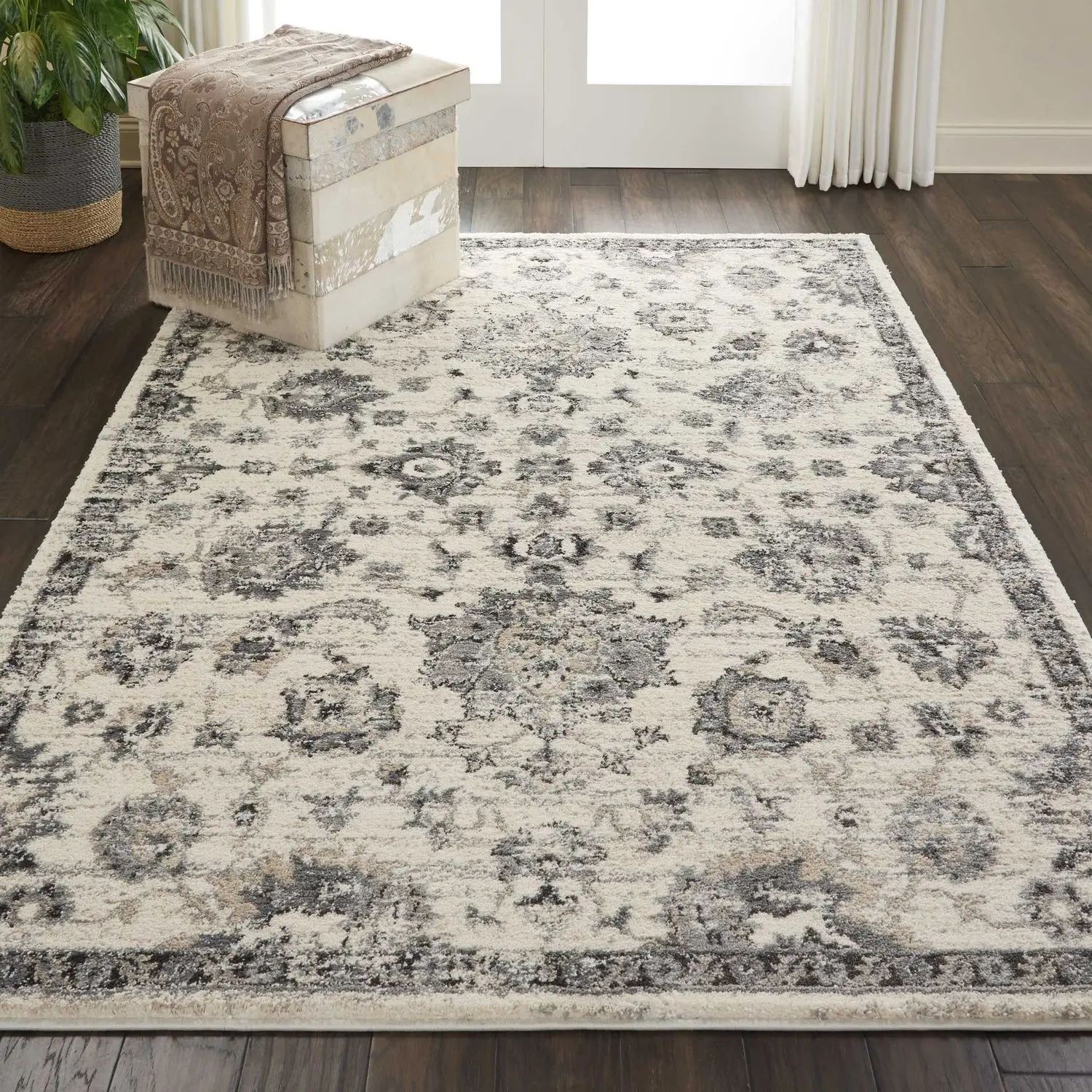 Nourison Fusion Distressed Boho Vintage Indoor Area Rug - Regal Tone Plush Pile Silky Fibers Carpet with Floral Motifs, Abstract Bouquet & Art Pattern for Living Room Decor, Boho Floral Rug