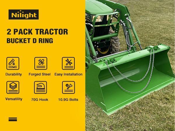 Nilight 2PCS Tractor Bucket Hooks with Tie Down Ring, Grade 70 Grade Forged Steel Bolt-On Grab Hook with Back Plates for Tractor Bucket RV UTV Truck MBS 15000 lbs, Green