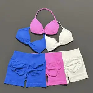 2 Piece Sports Yoga Set Sportswear Woman Gym Strappy Bra And Shorts Activewear Pilates Clothes Sports Workout Fitness Suit