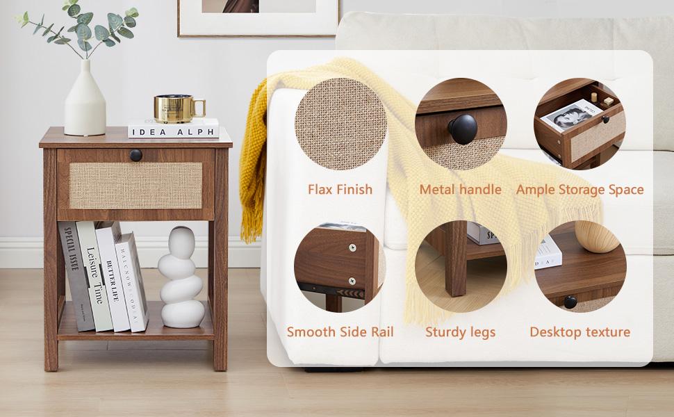 Giratree 21.65" H End Table with Flax Finish Set of 2, Modern Night Stands with Drawer, Farmhouse Bedside Table for Bedroom Living Room