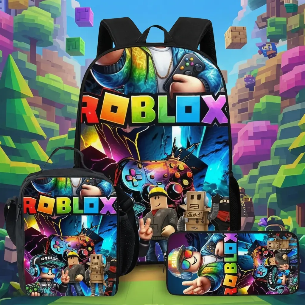 Unisex Back to School 3-Piece Backpack Set Pack – Colorful Game Prints, Controller Art School Bag, Lunch Bag, Pencil Case