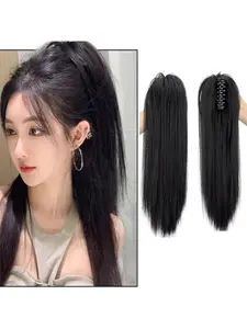 18-inch fluffy, medium-length synthetic clip-in Straight Ponytail extension, which can be styled into a ponytail or bun, suitable for women, Clip Hair Extensions
