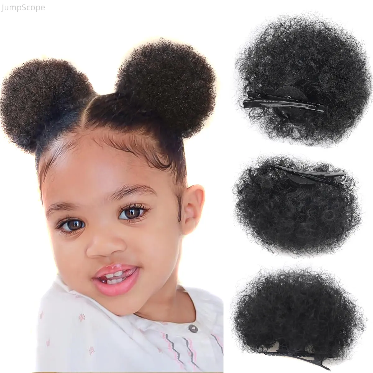 2 Pcs Kids Afro Puff Hair Clips, Curly Synthetic Hair Bun, Fluffy Explosion Hair Barrettes for Children Daily Hair Accessories