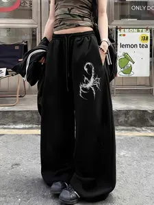 Black Deathcore Scorpion Graphic Wide Leg High Waist Drawstring Sweatpants - 2026 Trending Streetwear, Soft Heavy Fabric Perfect for Street Style & Festivals, Bold Scorpion Print That Stands Out, Casual Street Pants