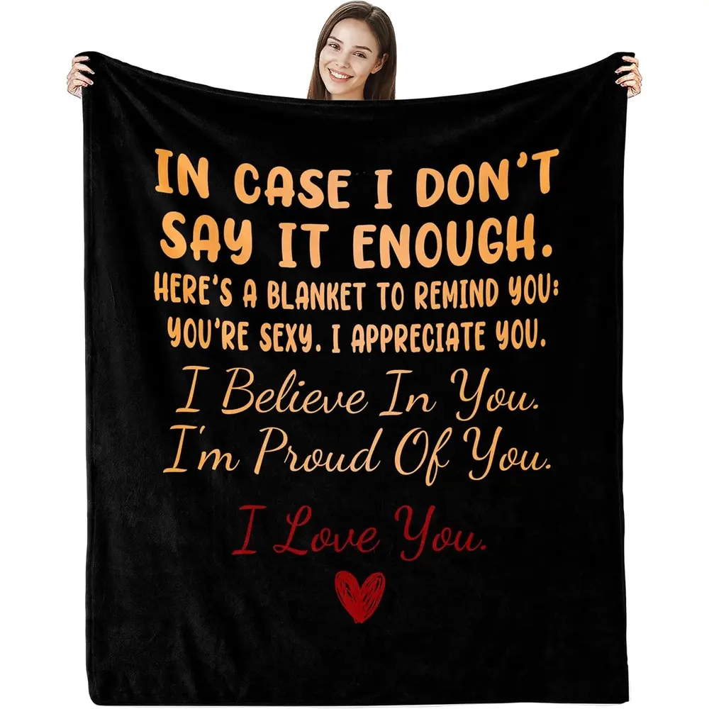 Modern Black Flannel Throw Blanket - Luxurious, Cozy, Machine Washable - With Heartfelt 'I Love You' Message for Couples, Ideal Gift for Weddings, Christmas, Valentine, Multi-Size