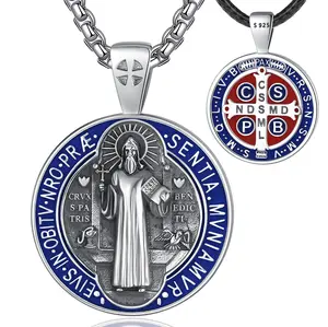 925 Sterling Silver Saint Benedict Pendant Bible Verse Prayer Necklace Amulet Jewelry for Men Women TikTokShopBlackFriday