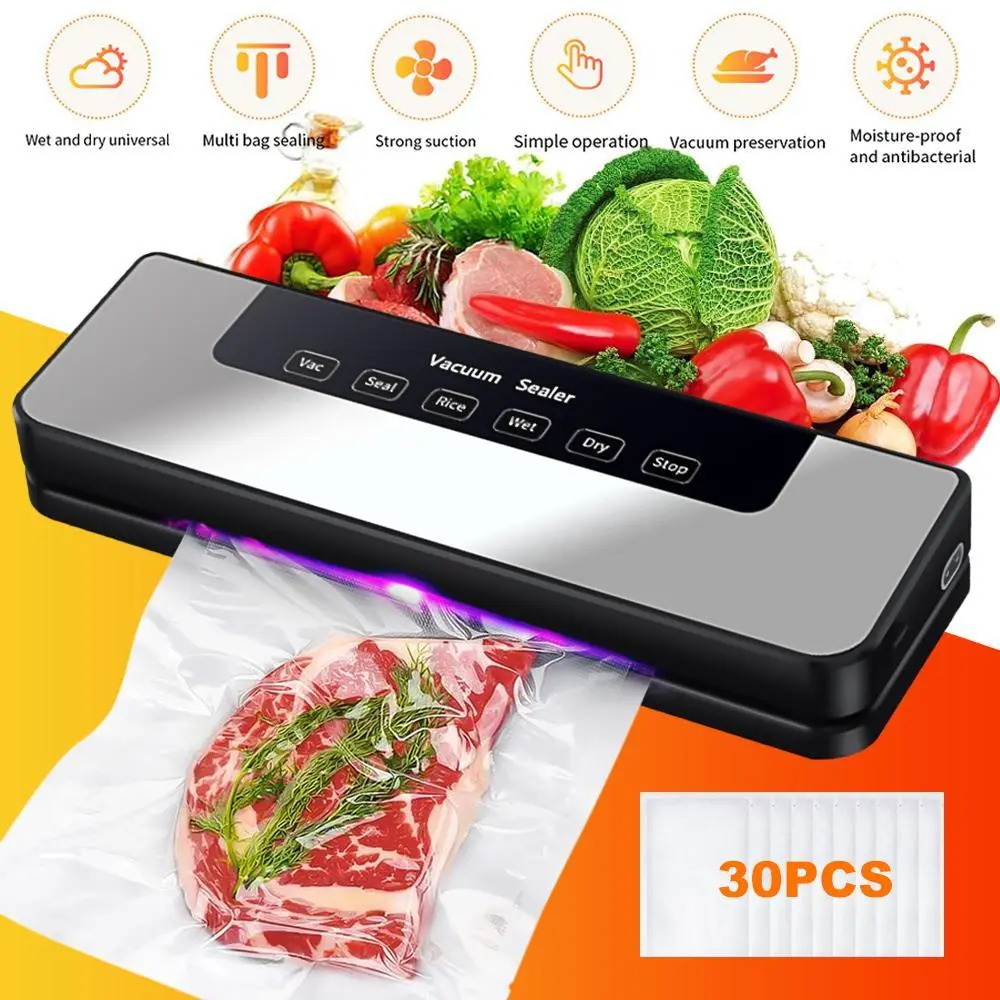 Automatic Vacuum Sealer Machine – Strong Suction Power, Dry/Moist Modes | Includes 10 Free Bags & Cutter – One-Touch Operation for Food Preservation