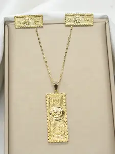 Men's Fashion Hip Hop Dollar Pendant Earrings Necklace Jewelry Set, Vintage Punk Style, Perfect Gift for Valentine's Day Birthday Party