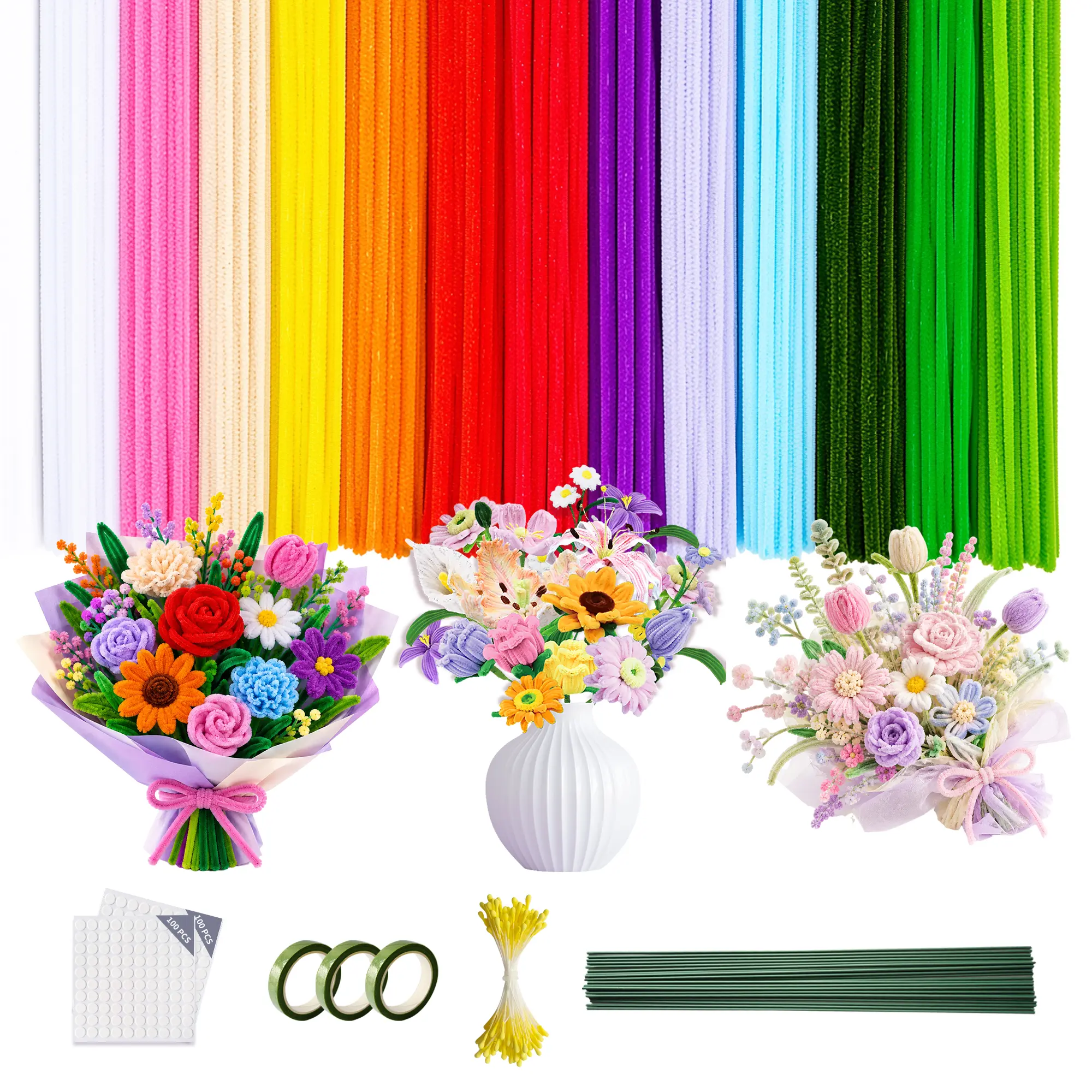Craftspot 1200 Pcs Chenille Pipe Cleaners – 24 Assorted Colors Fuzzy Soft Plush Stems, DIY Forever Flowers Bouquet Kit, Kids Classroom Sensory Art Project, Handmade Wedding Home Decor Bulk Craft Supplies summerwins