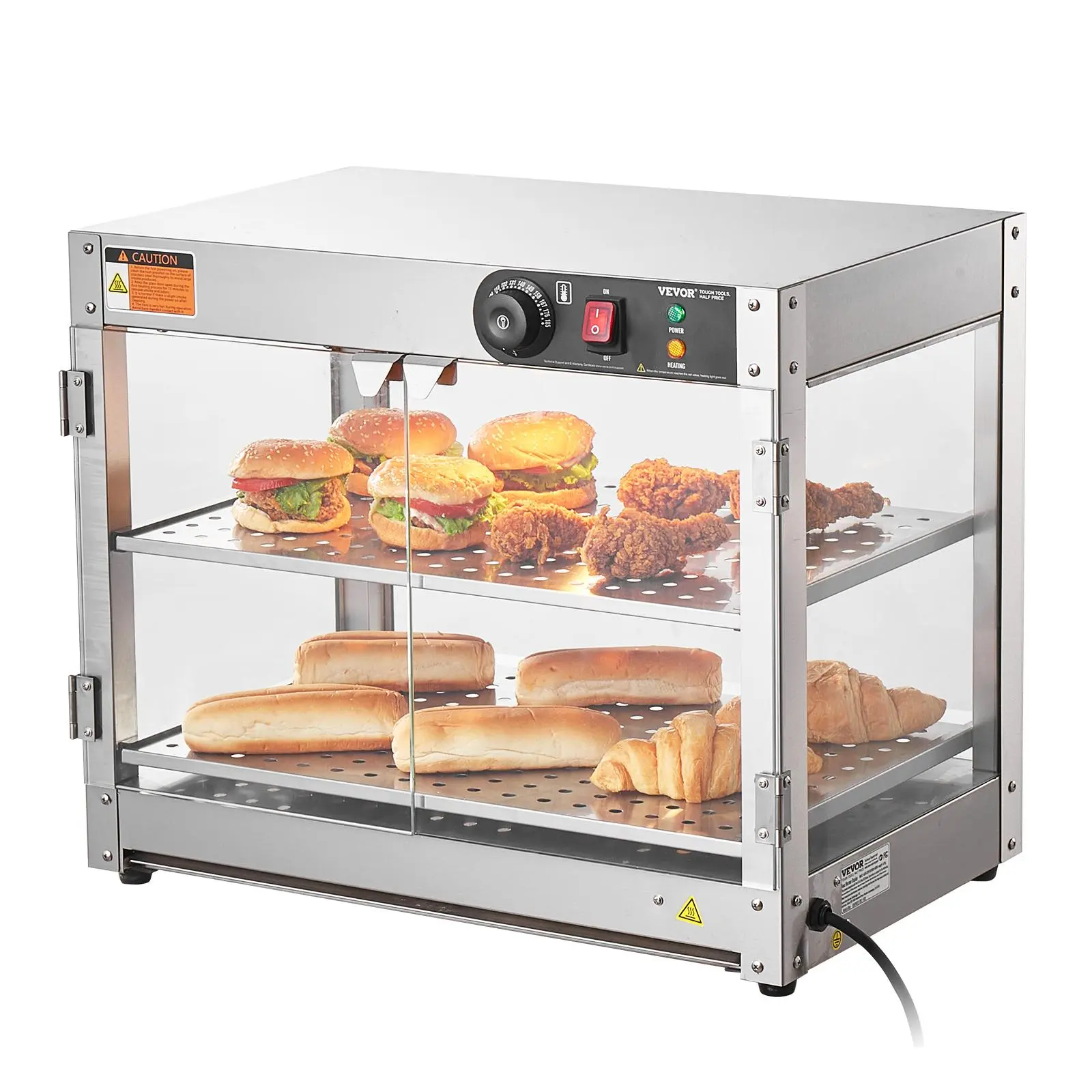 【Summerfinds】VEVOR 2-Tier Commercial Food Warmer Display 800W Food Display Warmer with Light to Enhance Food Display86℉~185℉ Temperature Control58L Large Capacity for HamburgerPizzaBreadFried Chicken