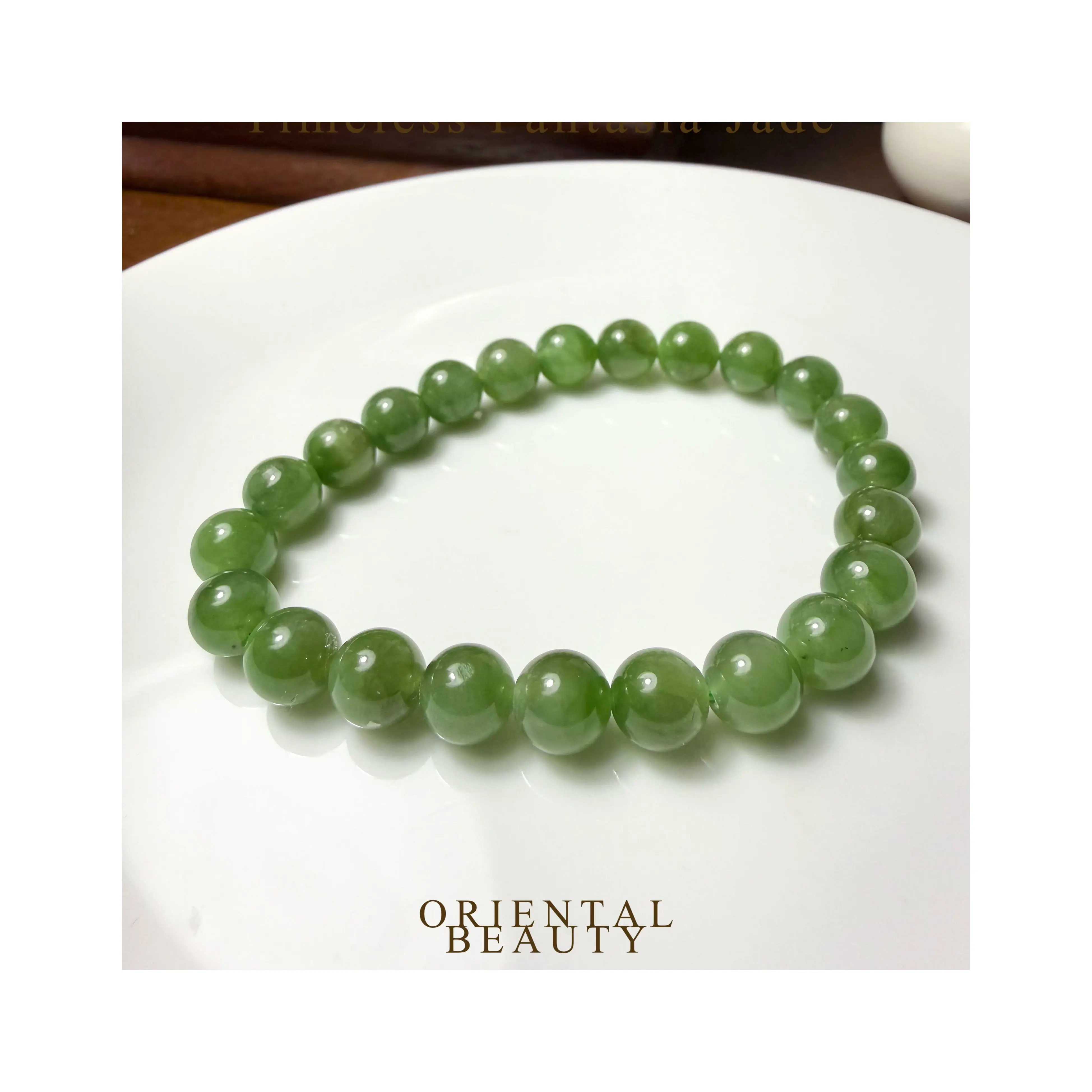 Certified genuine Siberian nephrite Hetian jade Bracelet - 8mm beads 6 inch length
