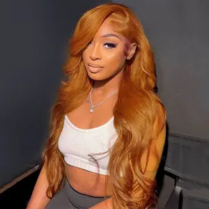 Ginger Lace Front Wig, Ginger Wig Body Wavy Wave Synthetic Lace Front Wig Pre Plucked, Glueless Wig 13X5X1 HD Lace Wigs for Women, Orange Ginger 24inch Side Part Bombshell Wig