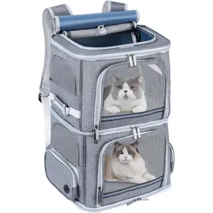 Double  Carrier for 2 Cats, Backpack Carrier for Medium Dogs,Double Compartment Pet Carrier Backpack for Dual Pets,for Outdoor Traveling/Stroll and Picnic