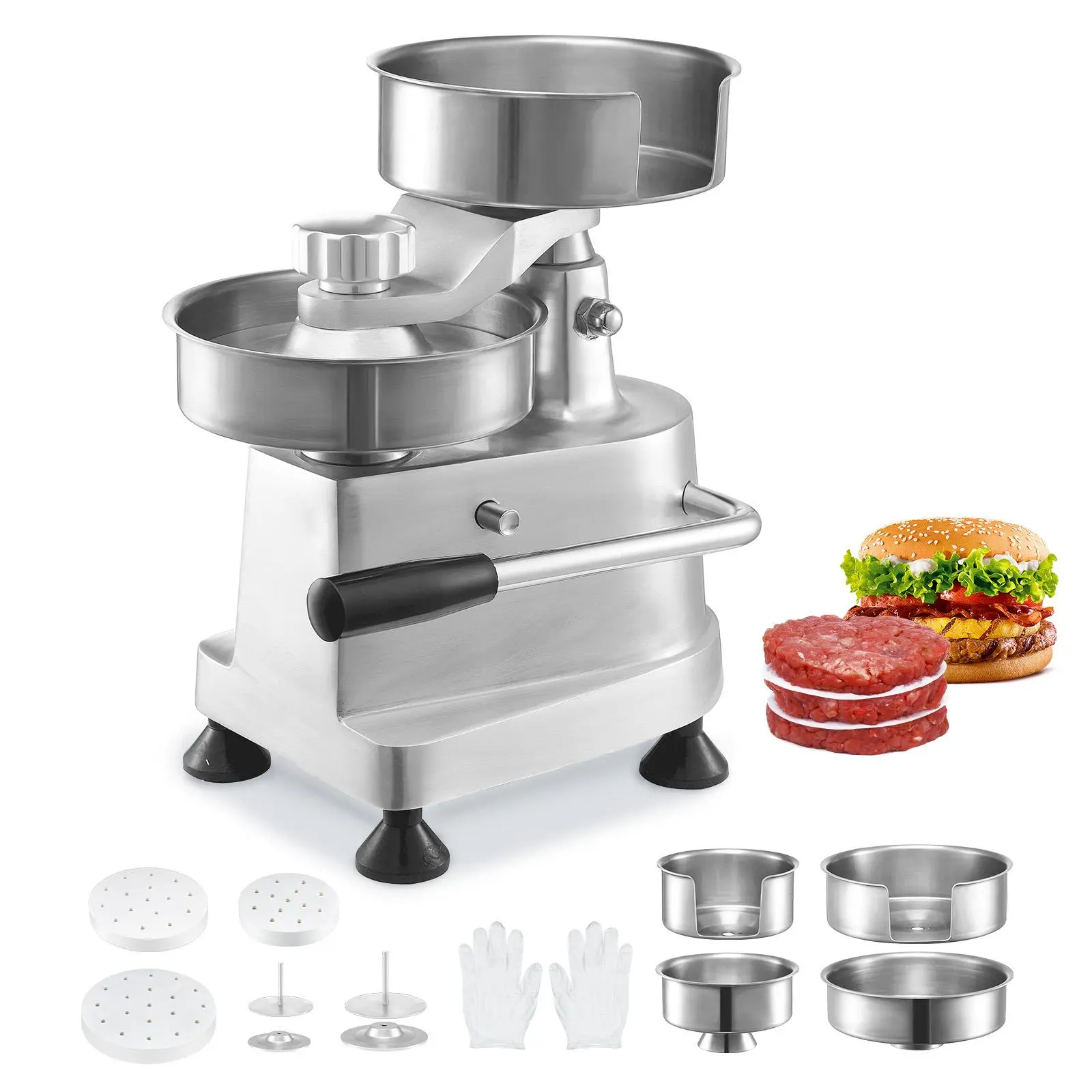 【summerfinds】VEVOR Commercial Burger Patty Maker, Hamburger Beef Patty Maker with 3 Convertible Mold(4/5/6-inch), Heavy Duty Stainless Steel Burger Press Machine, Meat Forming Processor with 1500 Pcs Patty Papers Aluminium Kitchen，DEALS FOR YOU