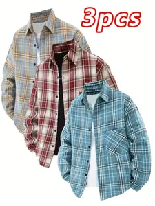 Men’s 3-pack unisex European/American retro casual shirts—loose, comfortable fit with a plaid pattern; minimalist and stylish, suitable for all seasons. Versatile design that meets diverse needs, ideal as a holiday gift.