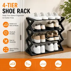 Four-Tier Shelf and Shoe Rack, and Colors, Tool-Free Assembly, Space-Saving Storage, Durable and Lightweight, Ideal for Office and Bedroom