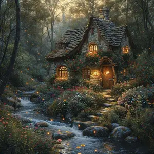 5D DIY Full Drill Round Diamond Painting - Diamond Art Kit Forest Cabin Mosaic, Canvas - DIY Decorative Painting, Home Wall Decor, Handicraft, Suitable for Halloween and Christmas, Birthday and Anniversary Gifts, Diamond Painting Kits