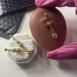 Pineapple industrial Ring and Belly Ring Set