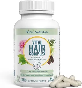 Vital Nutritive Vital Hair Complex - Biotin Formula for Men & Women - 11 Proprietary Blends - 60 VegCaps - 30 Day Supply - Essential Multivitamins & Minerals for Hair Growth Support