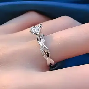 1pc Princess Cut Twisted Zirconia Round Engagement/Wedding Ring for Women, Elegant Style Made of Zinc Alloy, Suitable for Wedding, Ceremony, Graduation, Anniversary, Valentine's Day Gift, Mother's Day, Gift