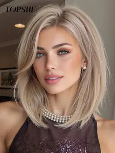 Topshe Lace Wig 12 Inches Shoulder Length Straight Light Non-Slip Silicone Straps, Fashion Women Hairpiece for All Seasons