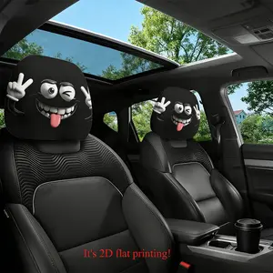 2pcs Double pack cartoon fun expression car head pillowcase | general-purpose car headrest protective cover | essential car decoration fun gifts for home travel | suitable for long-distance driving and self-driving travel decoration | Car Accessories