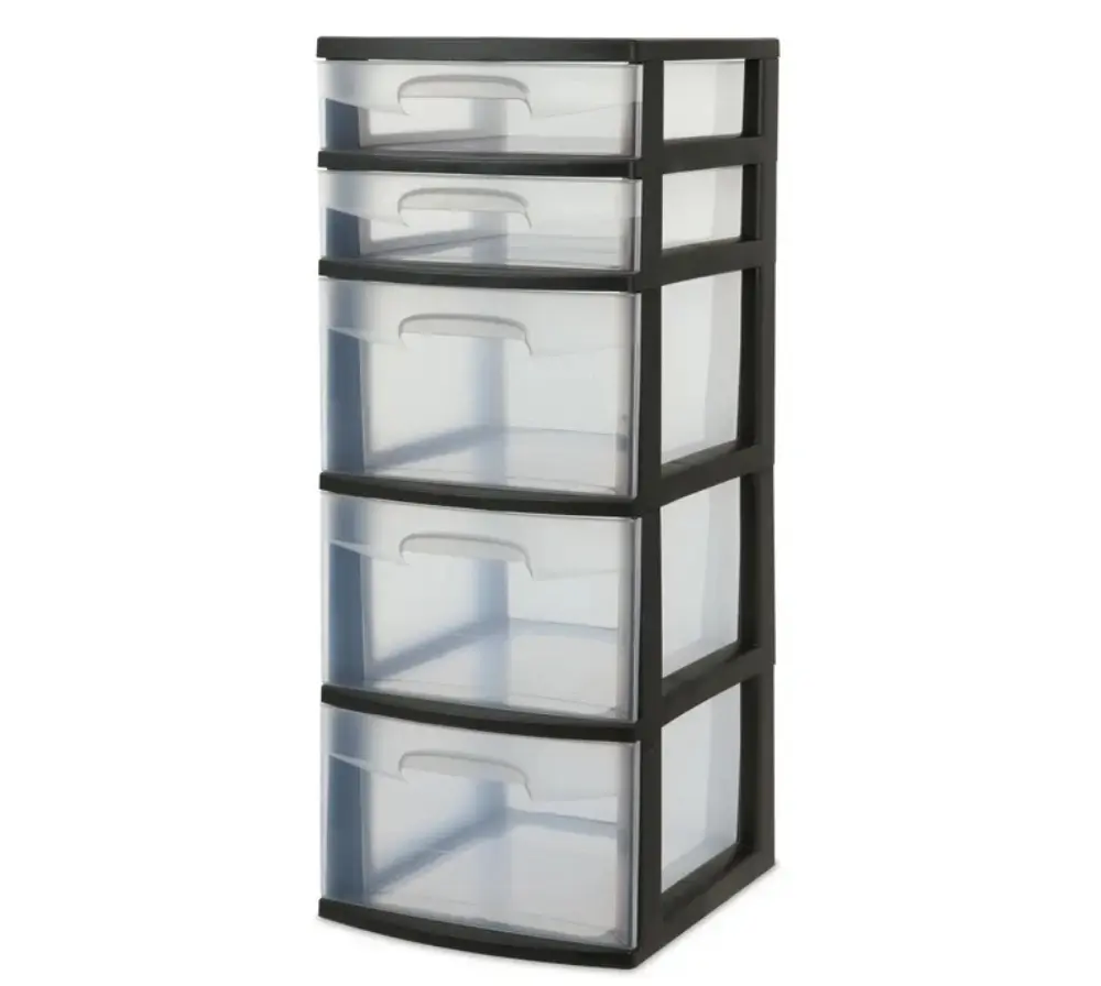 Sterilite Plastic 5-Drawer Tower, Black with Clear Drawers, Adult