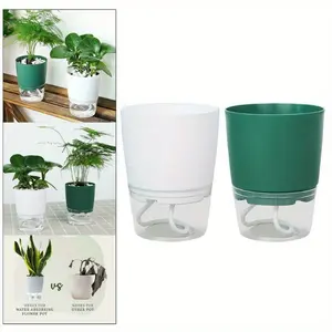 Lazy Hydroponic Flower Pot Automatic Water Absorbing Flowerpot Transparent Double Layer Plastic Resin Self Watering Plant Office