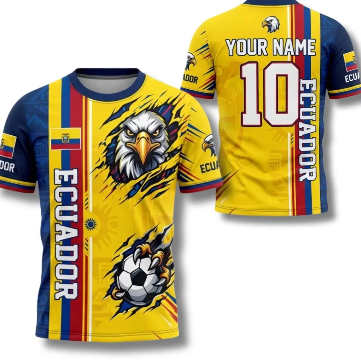 Ecuador Fan Shirt Custom Name Number T-Shirt Eagle Supporter Gift Polo Shirt Unisex Size S-5XL 6EH Premium Quality All-Over Print Apparel - Menswear, Fabric