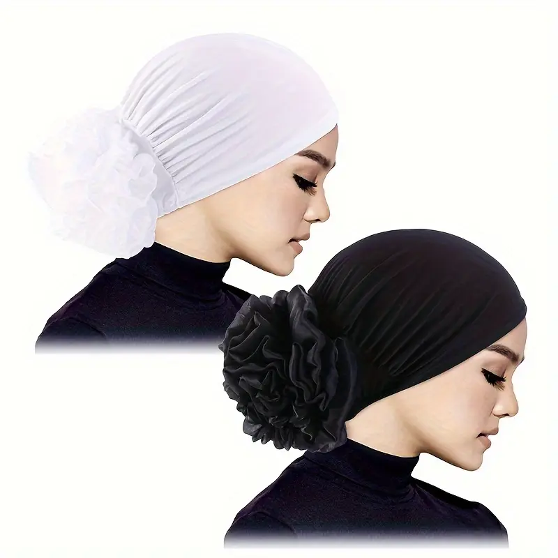 Women's 2-Piece Solid Jersey Hijab Undercap Set for Instant Hijab Bun Volume, Non-Slip Breathable Bonnet with Volumizing Scrunchie, 2-Piece Set, Hijab Tutorial Tiktoks