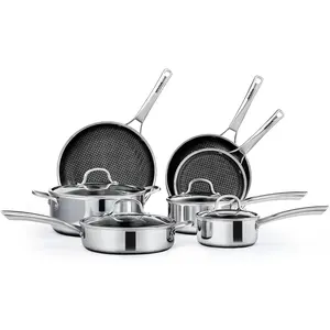 ROVSUN 10/11 Pcs Non-Stick Cookware Set, Stainless Steel Pots and Pans Set with Lids, Non-Toxid Kitchen Set Chef's Pan, PFOA & PTFE Free, Compatible for All Cooktops
