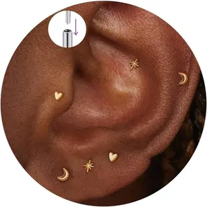 Flat Back Helix Piercing Jewelry Tiny Threadless Flatback Stud Earrings 20G/18G/16G Titanium Cartilage Star Tragus Earrings Set Hypoallergenic Small Nose Conch Piercing Jewelry