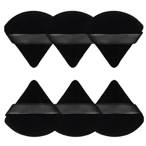 6 Pcs Triangle Shape Velour Powder Puffs - Dry Use, Dual Sides, Fiber Material, Smooth Finish, Soft Face Makeup Sponges for Loose Powder, Valentine's Day Gifts (Black)