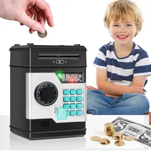 Piggy Bank for Kids, Cash Coin Can ATM Bank with Music and Fingerprint Unlocking Simulation, Electronic Coin Money Bank Gifts Toy for Kids Boys Girls, Black