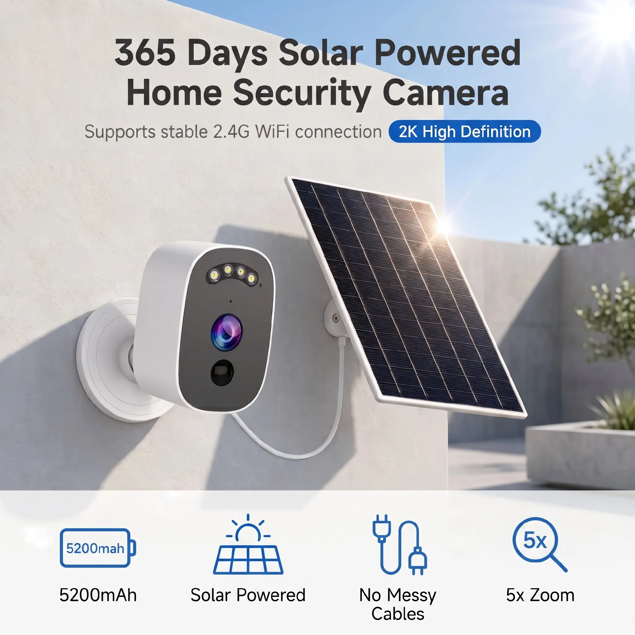 JOOAN 2K Wireless Outdoor Security Camera - Solar & Battery Dual Powered WiFi Home Surveillance Camera with Full-Color Night Vision, Human Motion Detection, 2-Way Talk, IP66 Dustproof & Waterproof