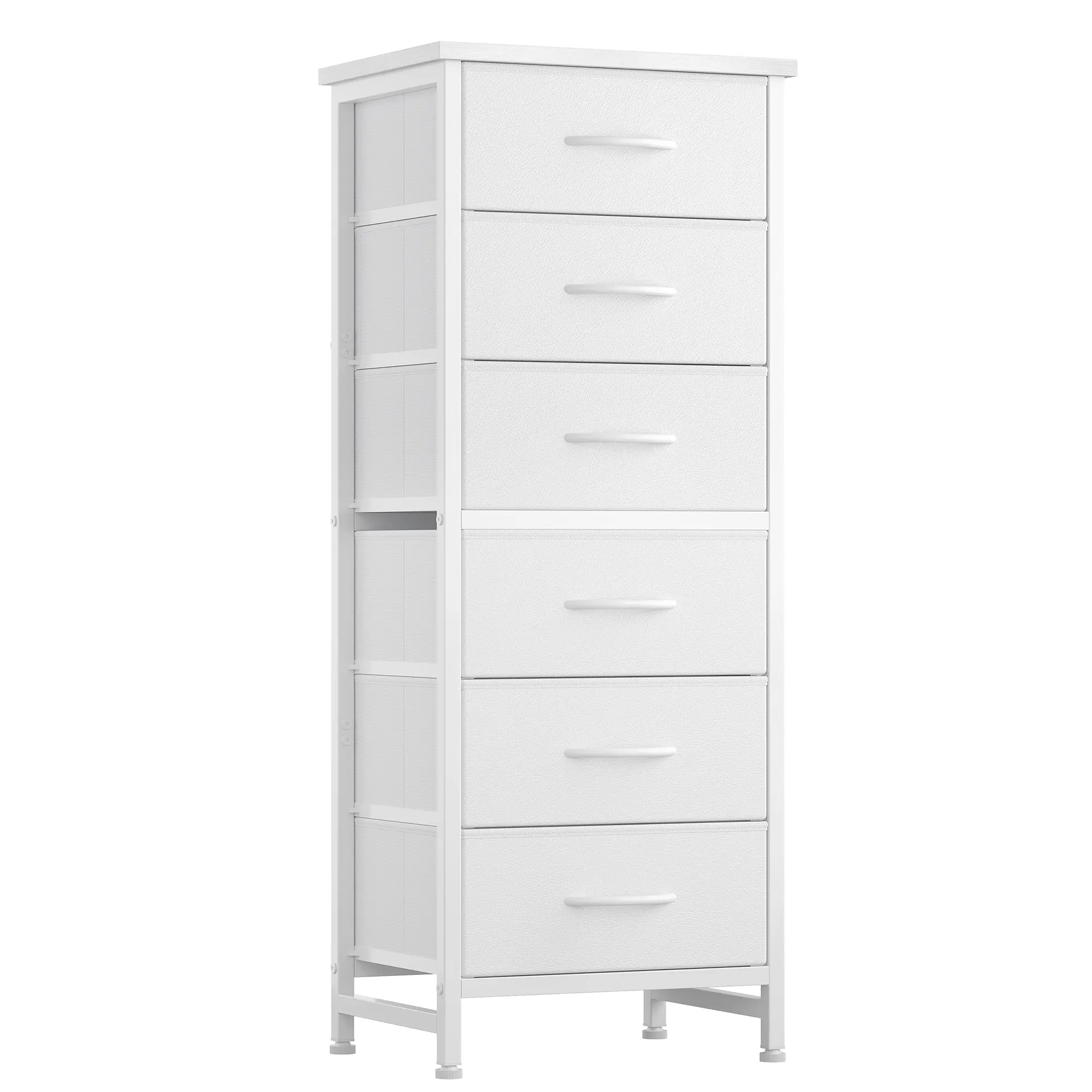 Sweetcrispy 6-Fabric-Drawer Vertical Chest of Drawers - Sturdy Metal Frame, Cross Support Rods, Anti-Tip Design, Wood Top, Space-Saving Dressers for Bedroom, Clothing Organization, Storage Organization, Room Storage Furniture for Small Spaces
