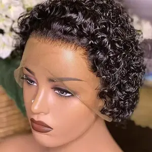 Gabrielle Hair 6 Inch 13X1 Pixie Cut Curly HD Human Hair Wig Natural Black Color 180% Density Lace Front Hairline Medium Cap Size Kinky Curly Texture FallFreshness TikTokShopBlackFriday