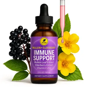 Mullein + Elderberry Dietary Liquid Immune Support & Lung Cleanse Supplement Drops, 2 fl oz, with Vitamin C + Zinc