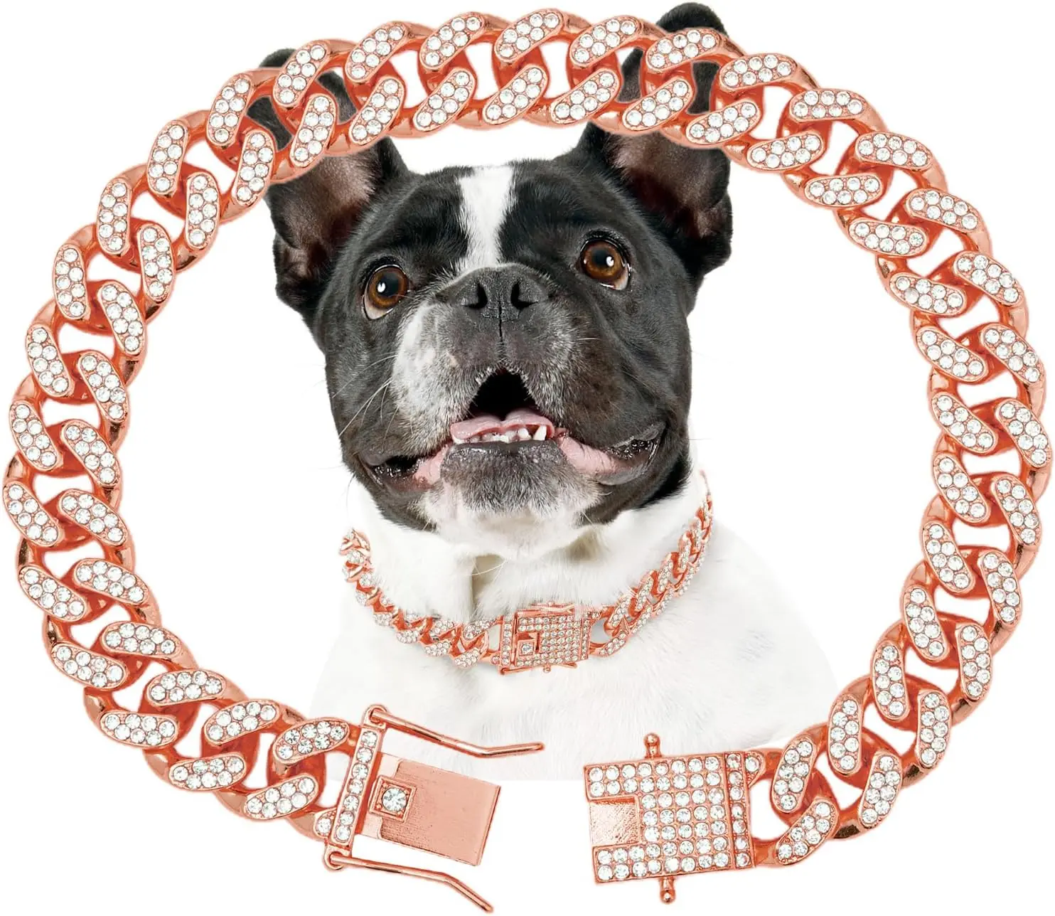 PetFusion Solid Zinc Alloy Dog Collar - 12mm Wide, Rose Gold Crystal, 8 inches, Durable, Skin Safe, Comfortable Fit for Puppies & Small-Large Dogs, Training Walk Jewelry Accessory
