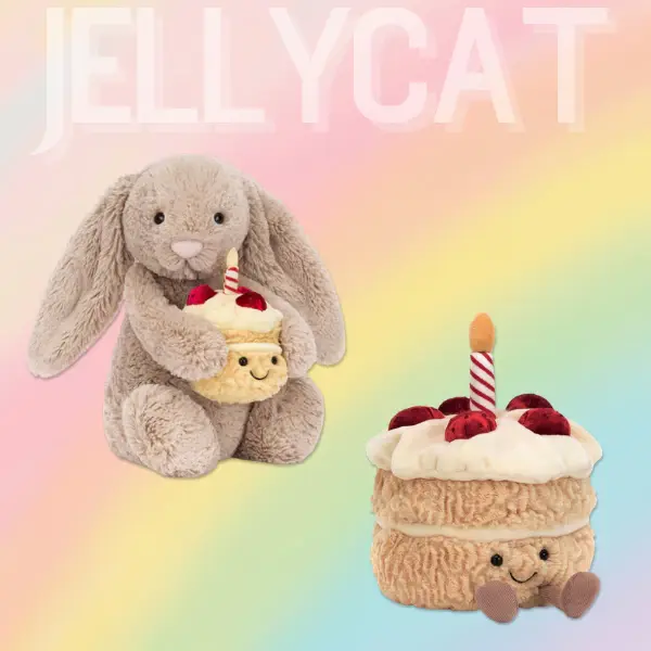 JellyCat Bashful Beige Birthday Bunny Plush Soft Stuffed Animal Gift