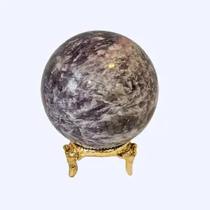 Lepidolite Crystal Sphere 65mm - Natural Lavender Color with Mica Sparkles for Anxiety Relief & Emotional Balance - 2 Pounds Polished Healing Stone