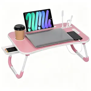 Portable Laptop Bed Table with Cup Holder, Multifunctional Tray Holder with Tablet Card Slot-Perfect for Eating, Reading, Writing On The Bed, Sofa, Or Floor - Stable