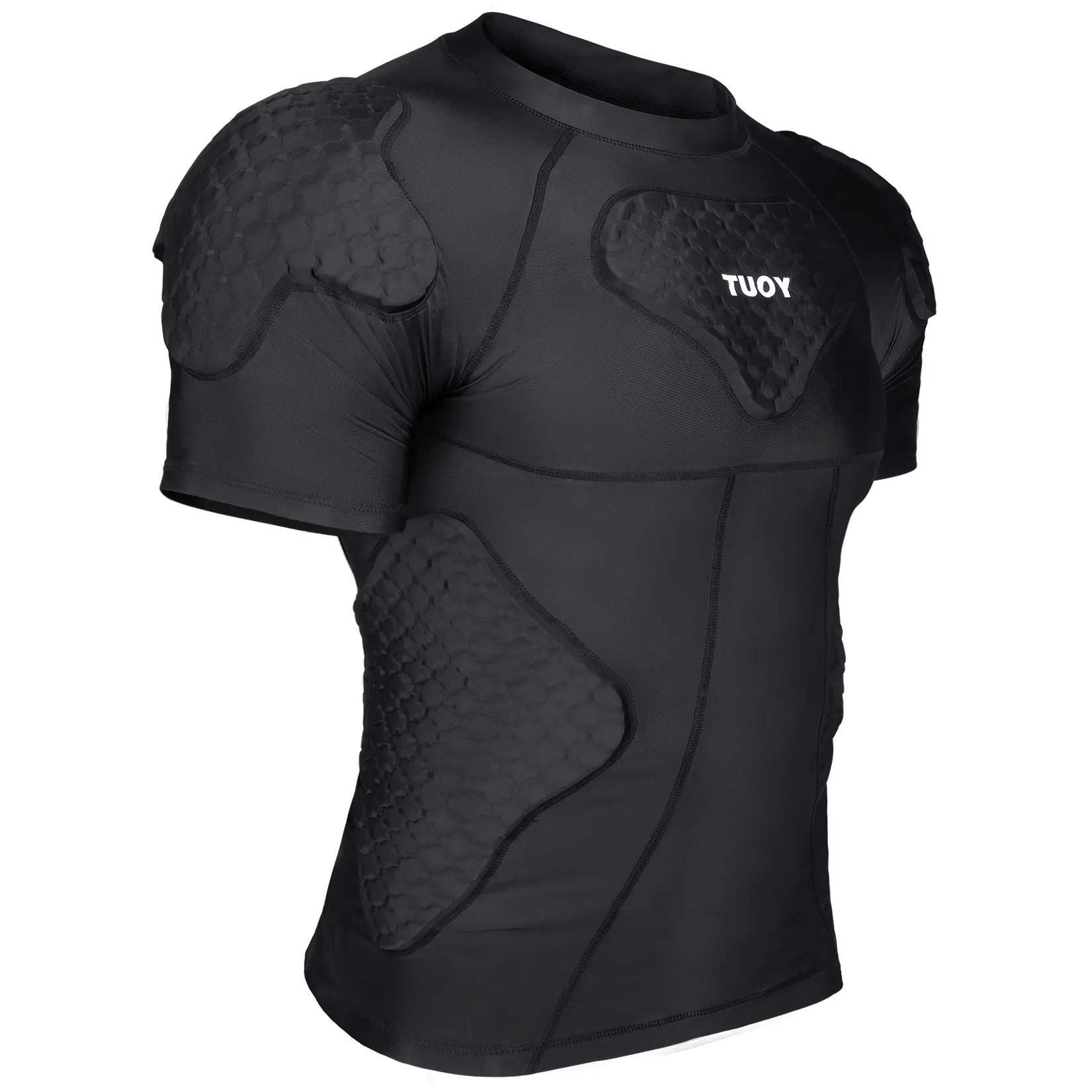 TUOY Men's Athletic Fit Padded Compression Shirt - Rib & Chest Protector Activewear for Football & Contact Sports, Activewear Workout, Athletic Fit Shirts