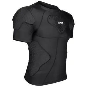 TUOY Men's Padded Compression Shirt Protective Shirt Rib Chest Protector for Football Paintball Baseball Padding Safety Athletic Apparel Athletic Top